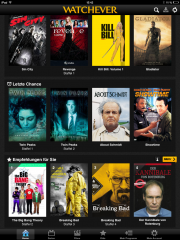 Watchever - Start-Bildschirm (nach Login) der iPad App - iPad Screenshot